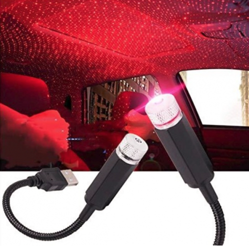 Laser USB auto ROSU cu proiectie de stele ambientale pentru masina